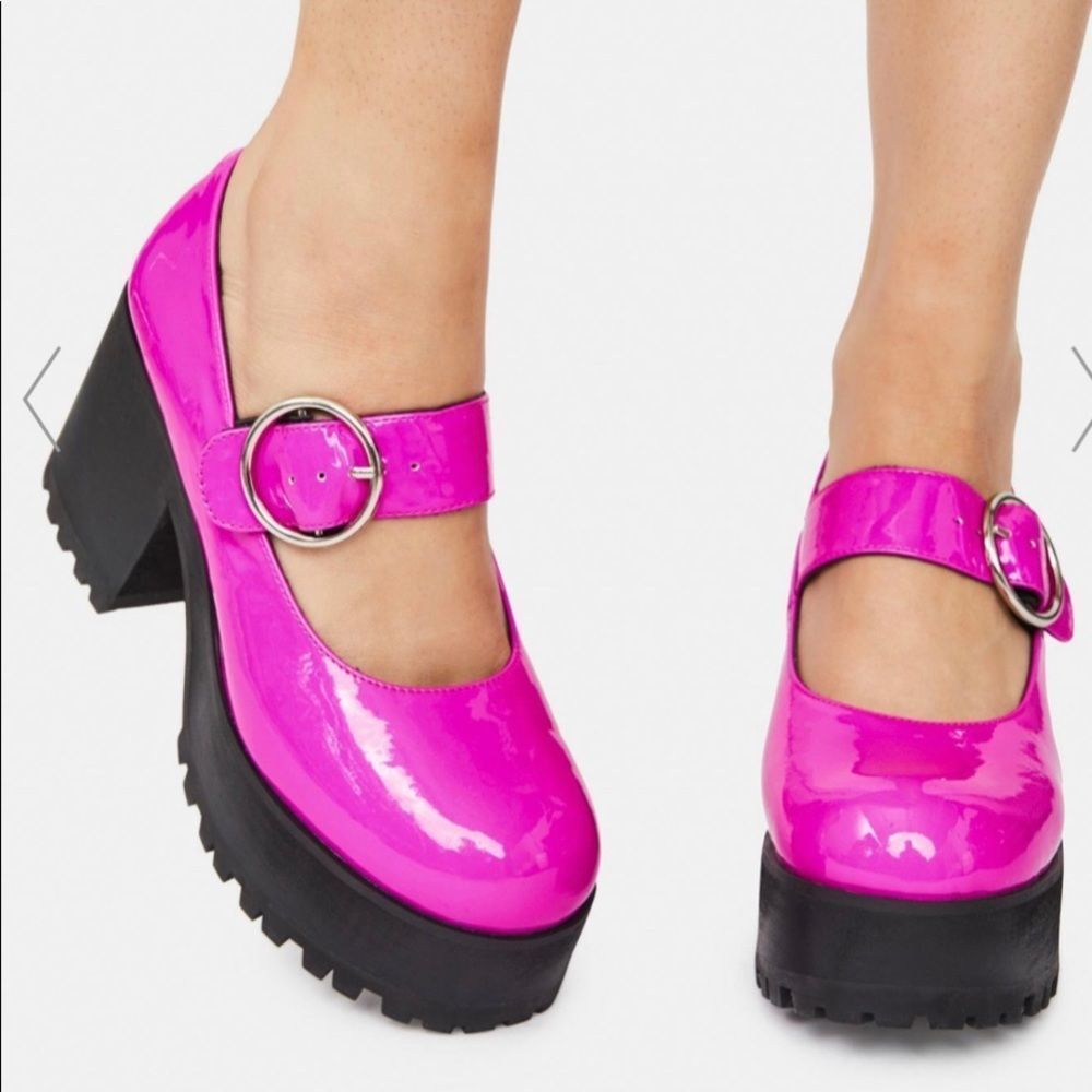 🎉HOST PICK!! Dolls Kill Hot Pink V-Patent Leather Mary Janes -